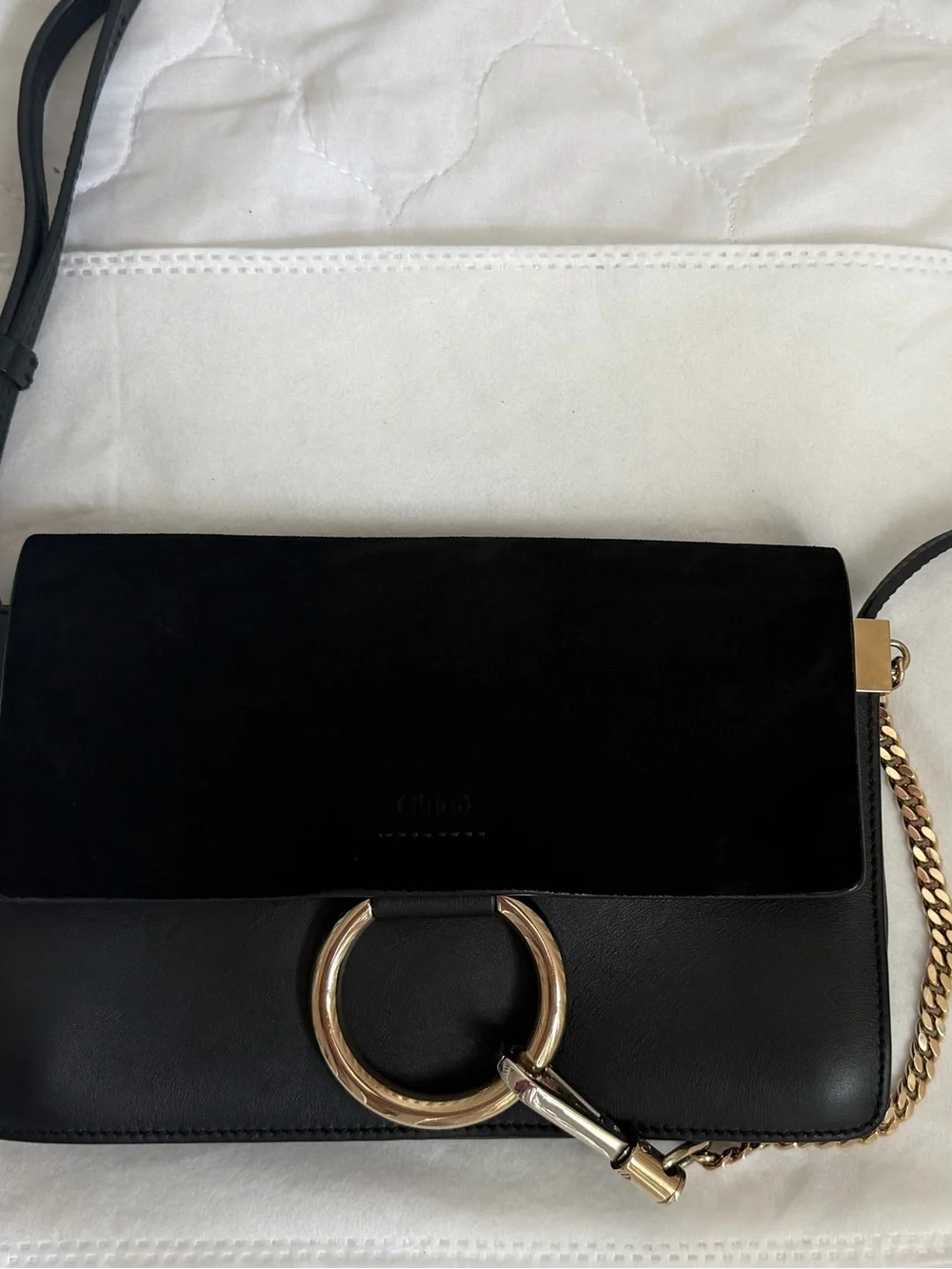 Chloé Faye Small Leather & Suede Shoulder Bag – Black